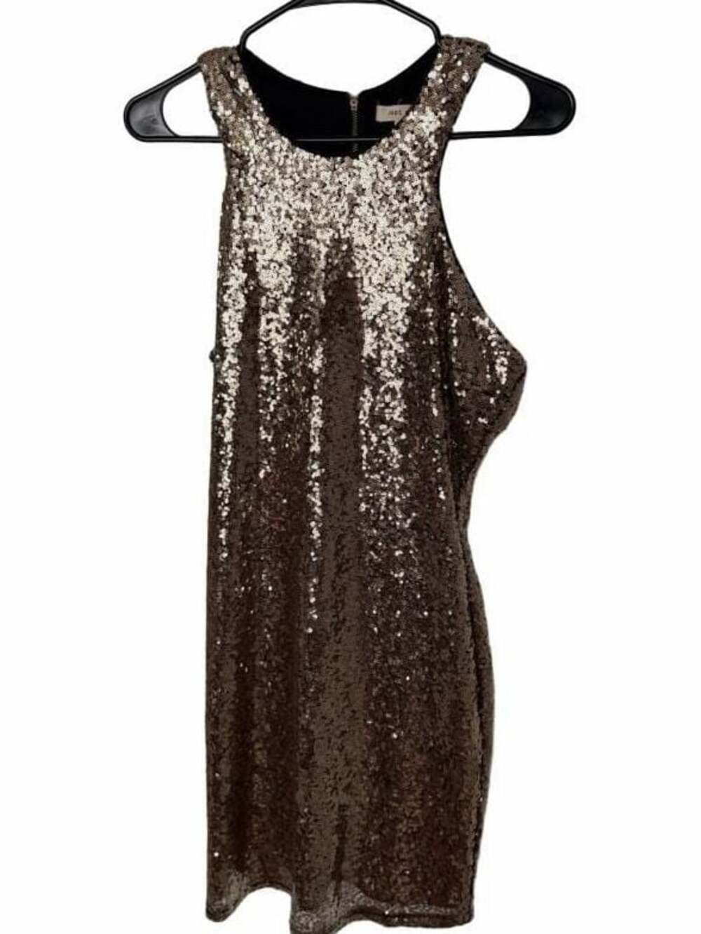 Just Me Sequin Sleeveless Mini Dress, Gold, Size L